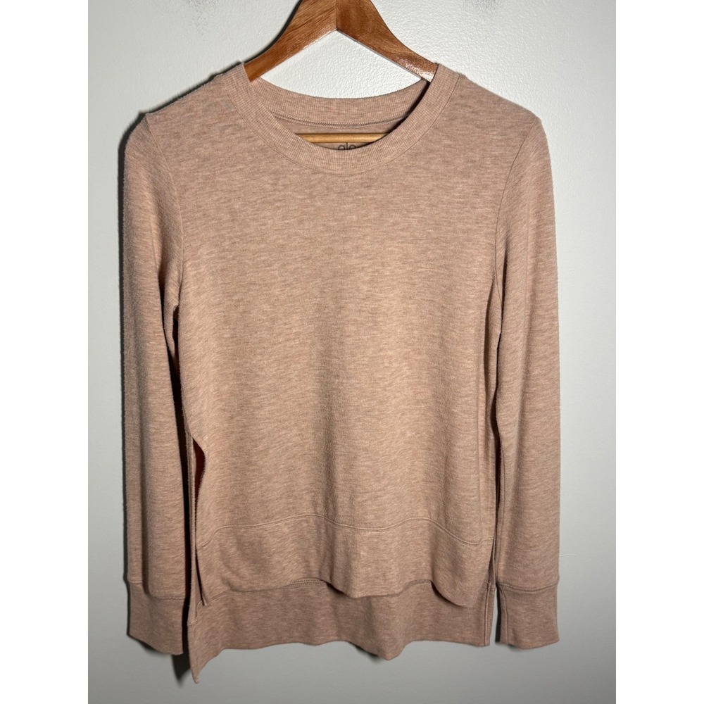 Alo Yoga Glimpse Long Sleeve Top Pink Heathered Crew Neck High Low Hem Small
